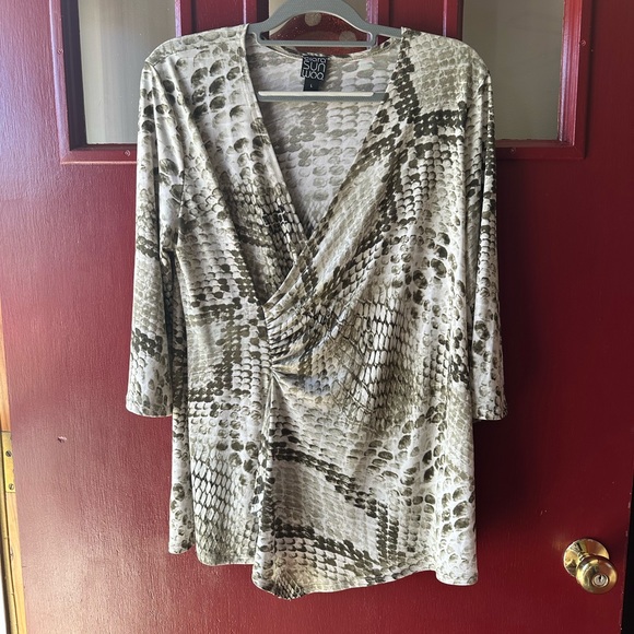 Susan Woo Tops - Susan Woo Snake Print Blouse - Cream and Brown